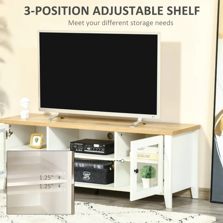 Modern Media Console TV Stand Entertainment Centre Unit Shelves Cabinet, White, Oak Wood Colour