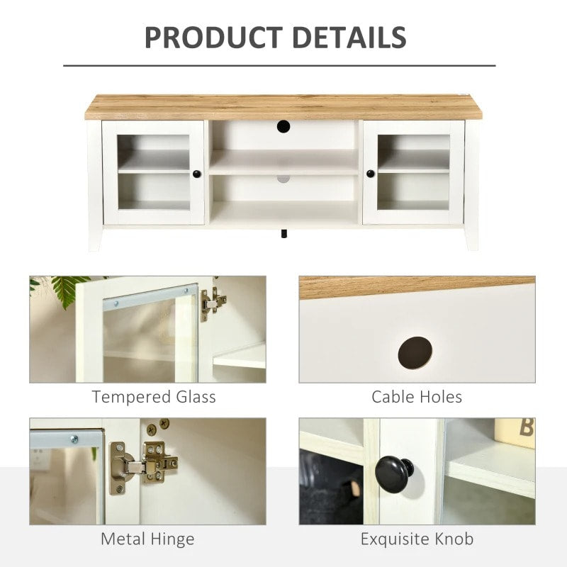 Modern Media Console TV Stand Entertainment Centre Unit Shelves Cabinet, White, Oak Wood Colour