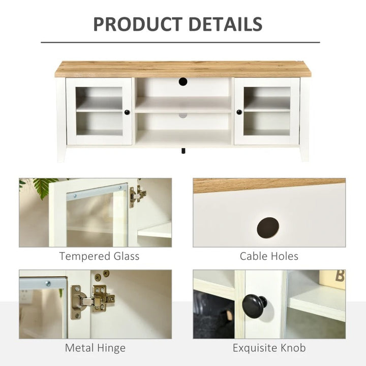 Modern Media Console TV Stand Entertainment Centre Unit Shelves Cabinet, White, Oak Wood Colour