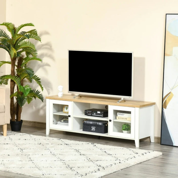 Modern Media Console TV Stand Entertainment Centre Unit Shelves Cabinet, White, Oak Wood Colour