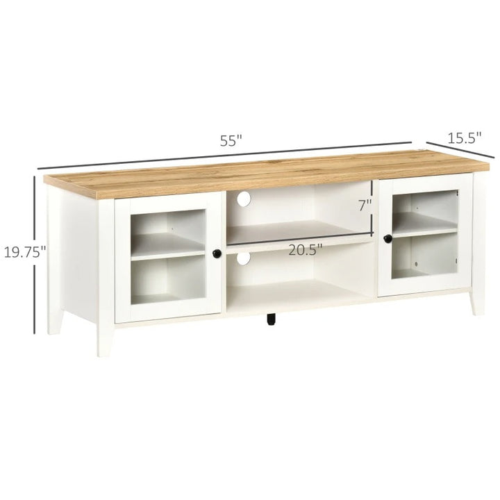 Modern Media Console TV Stand Entertainment Centre Unit Shelves Cabinet, White, Oak Wood Colour