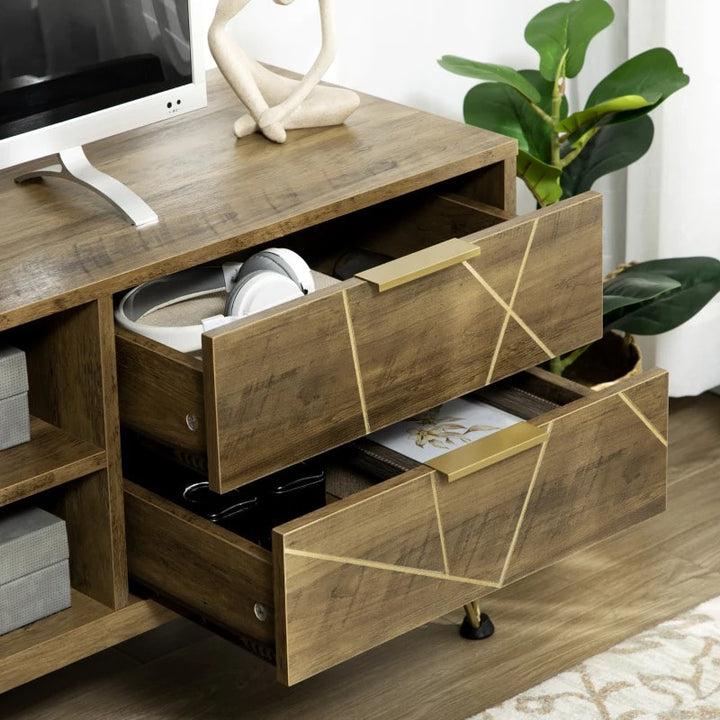 Retro Media Console TV Stand Entertainment Cabinet w Hair Pin Legs, Natural Brown Wood Grain