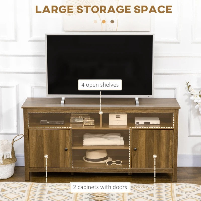 Modern Classic Media Console TV Stand Entertainment Cabinet w Shelves – Walnut Brown Woodgrain