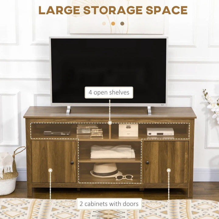 Modern Classic Media Console TV Stand Entertainment Cabinet w Shelves – Walnut Brown Woodgrain