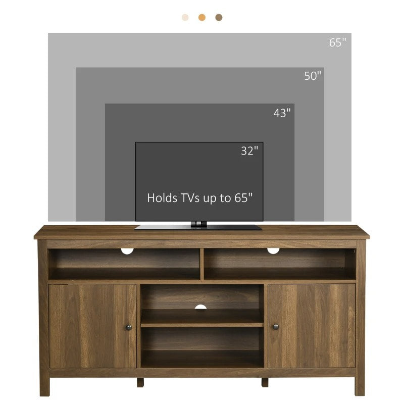 Modern Classic Media Console TV Stand Entertainment Cabinet w Shelves – Walnut Brown Woodgrain