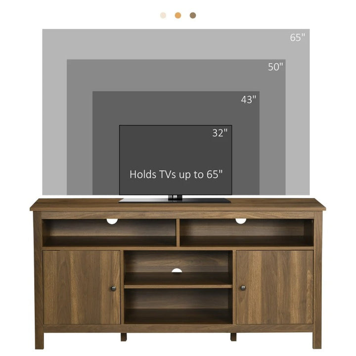 Modern Classic Media Console TV Stand Entertainment Cabinet w Shelves – Walnut Brown Woodgrain