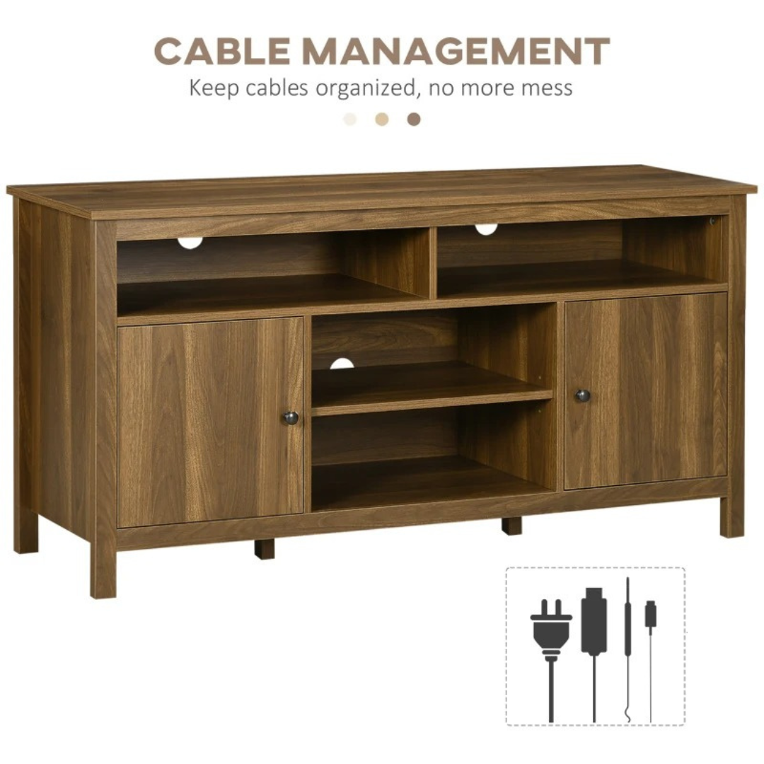 Modern Classic Media Console TV Stand Entertainment Cabinet w Shelves – Walnut Brown Woodgrain