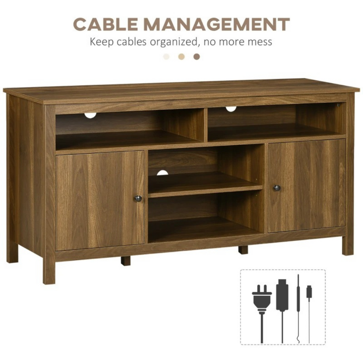 Modern Classic Media Console TV Stand Entertainment Cabinet w Shelves – Walnut Brown Woodgrain