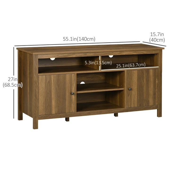 Modern Classic Media Console TV Stand Entertainment Cabinet w Shelves – Walnut Brown Woodgrain