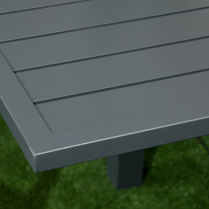 7pc Aluminum Outdoor Expandable Dining Table w 6 Stackable Chairs for Deck Garden Patio, Grey