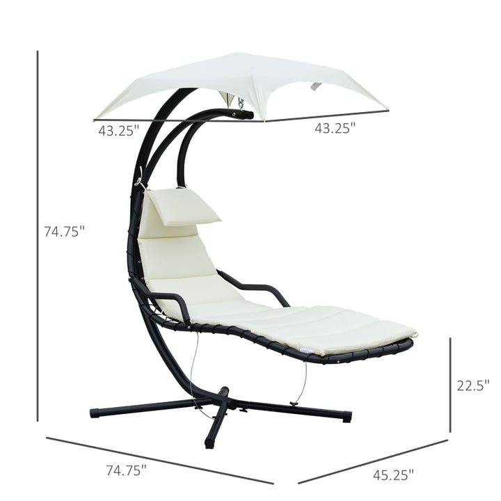 Hanging Padded Swing Hammock Lounge Chaise Chair w Canopy & Stand, Patio Pool Deck, Cream White