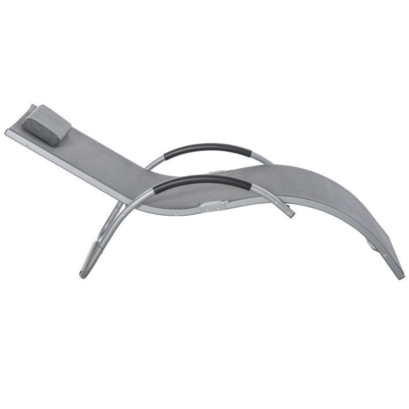 Ergonomic Aluminum Sun Reclining Lounger Chair w Headrest, Outdoor Patio Deck Garden, Grey