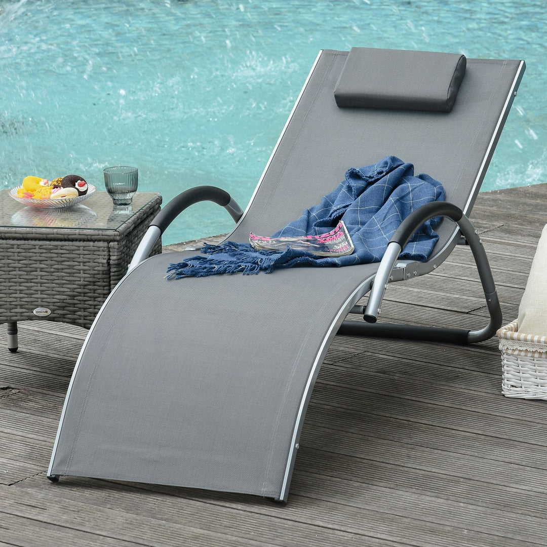 Ergonomic Aluminum Sun Reclining Lounger Chair w Headrest, Outdoor Patio Deck Garden, Grey
