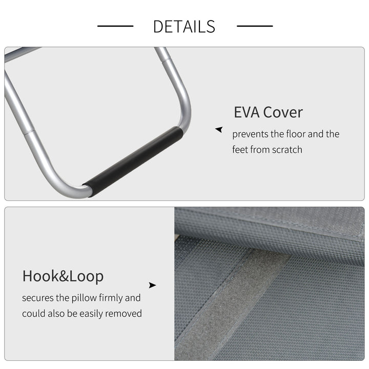 Ergonomic Aluminum Sun Reclining Lounger Chair w Headrest, Outdoor Patio Deck Garden, Grey