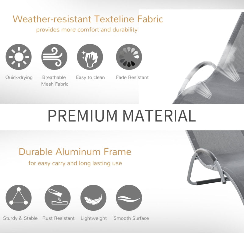 Ergonomic Aluminum Sun Reclining Lounger Chair w Headrest, Outdoor Patio Deck Garden, Grey