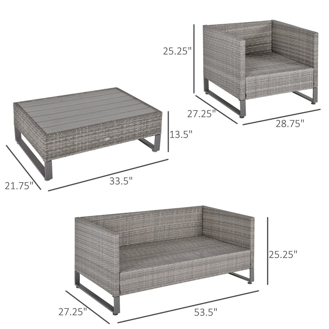 4pc PE Rattan Wicker Conversation Furniture Seating Set w/ Cushions, Outdoor Patio - Grey