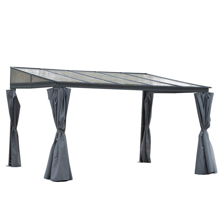 13' x 9.5' Sloped Aluminum PC Hardtop Gazebo Canopy Shelter w/ Curtains, UV Protection, Grey