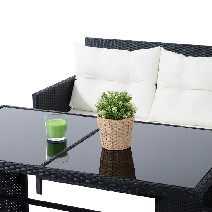 6pc L-Shape PE Rattan Wicker Outdoor Dining Patio Furniture Set w/ Cushions, Black, Cream White