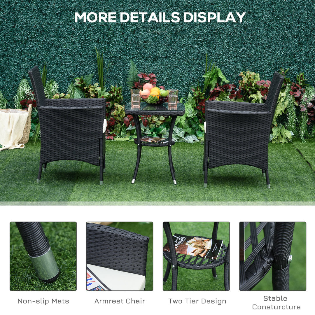3pc PE Rattan Wicker Bistro Dining Table & Chair Set w/ Cushions for Patio Deck - Black & White