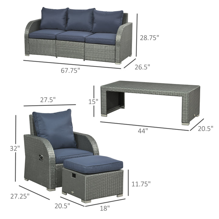 6pc PE Rattan Wicker Compact Conversation Set w/ Recliners for Outdoor Patio – Blue, Grey