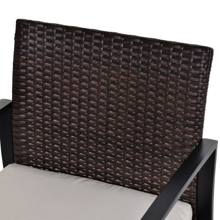 Modern 3pc PE Rattan Wicker Bistro Dining Set w/ Cushions for Patio Deck - Brown & White