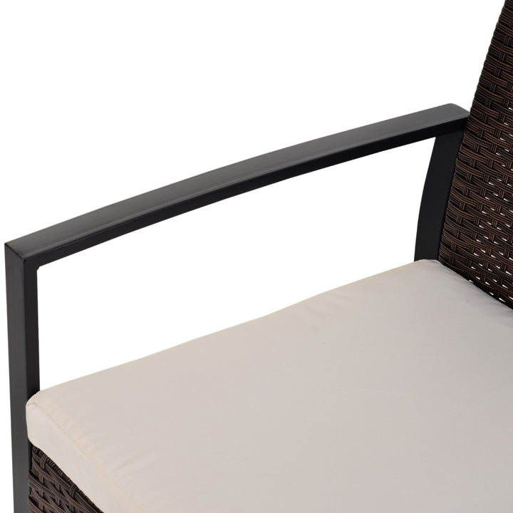 Modern 3pc PE Rattan Wicker Bistro Dining Set w/ Cushions for Patio Deck - Brown & White