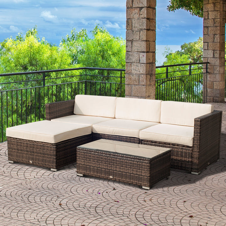 5pc Premium PE Rattan Wicker Aluminum Conversation Sofa Set for Outdoor Patio - Brown, Beige