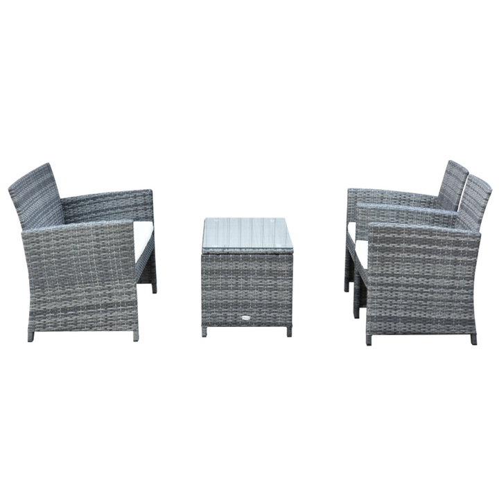 4pc PE Rattan Wicker Conversation Furniture Love Seat Deck Patio Set w/ Cushions - Grey, White