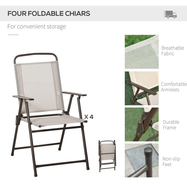 6pc Dining Garden Bistro Set of Table & Chairs w/ Umbrella for Outdoor Patio Deck - Cream Beige