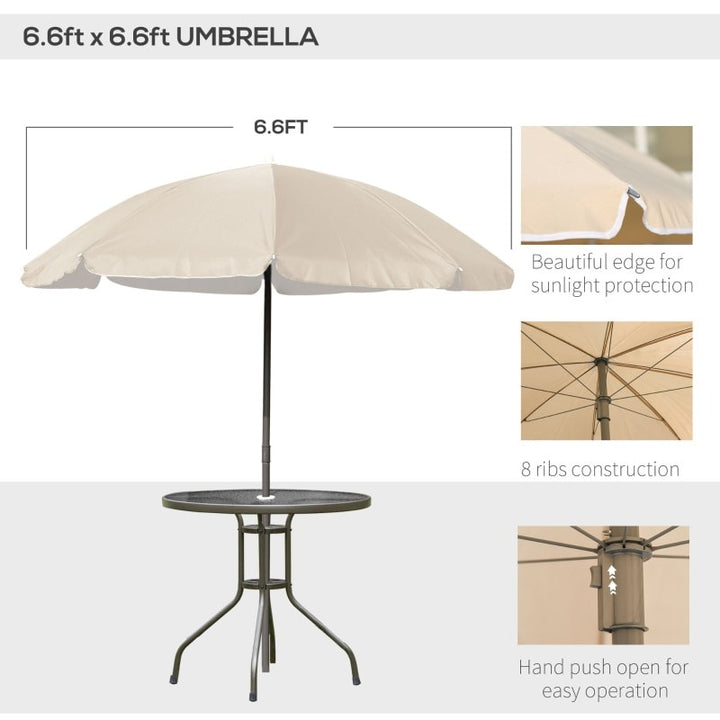 6pc Dining Garden Bistro Set of Table & Chairs w/ Umbrella for Outdoor Patio Deck - Cream Beige
