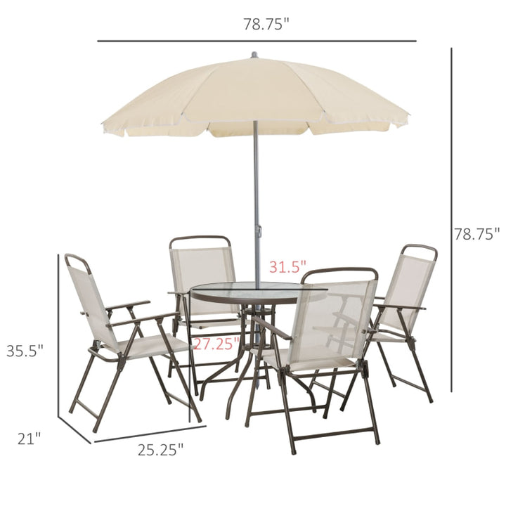 6pc Dining Garden Bistro Set of Table & Chairs w/ Umbrella for Outdoor Patio Deck - Cream Beige