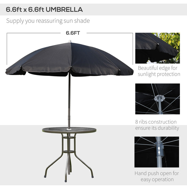 6pc Dining Garden Bistro Set of Table & Chairs w/ Umbrella for Outdoor Patio Deck - Black