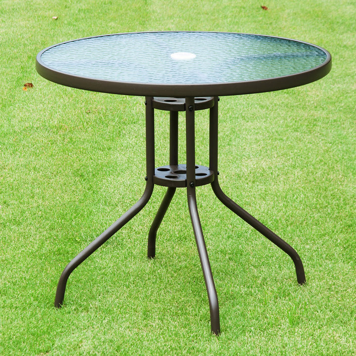 6pc Dining Garden Bistro Set of Table & Chairs w/ Umbrella for Outdoor Patio Deck - Black