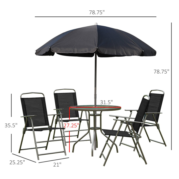 6pc Dining Garden Bistro Set of Table & Chairs w/ Umbrella for Outdoor Patio Deck - Black