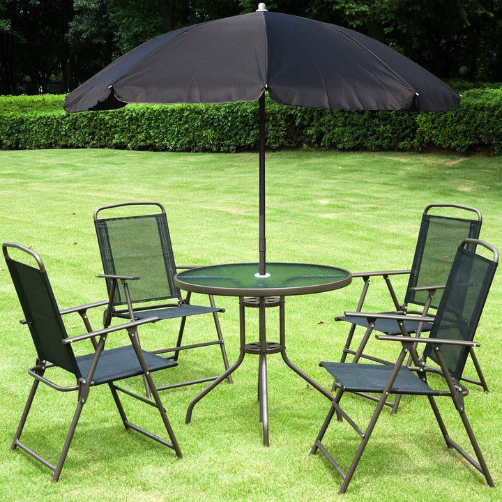 6pc Dining Garden Bistro Set of Table & Chairs w/ Umbrella for Outdoor Patio Deck - Black