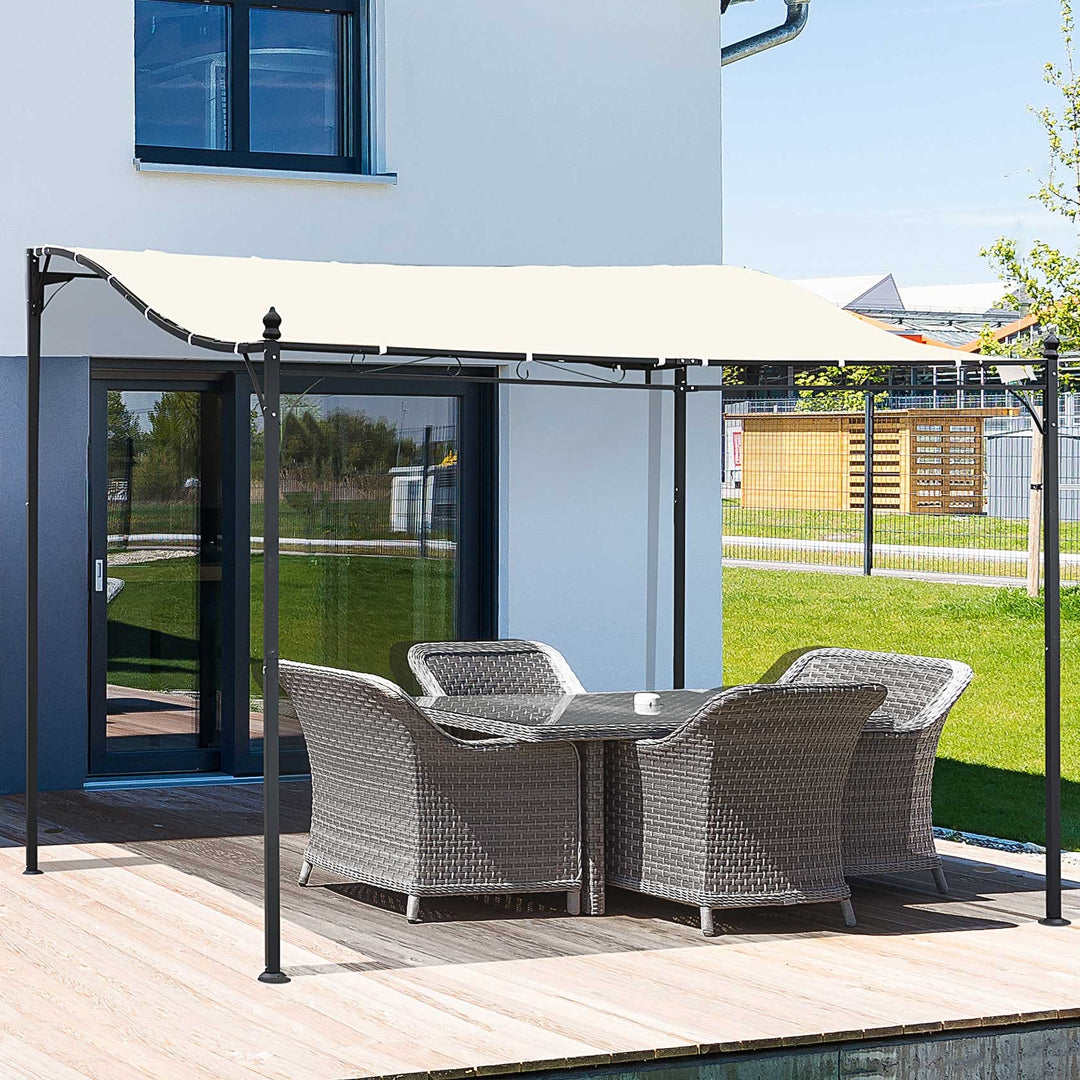 10' x 10' Sloped Steel Gazebo Canopy Pergola w Water & UV Resistant Roof, Cream White, Black