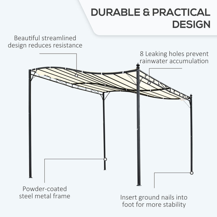 10' x 10' Sloped Steel Gazebo Canopy Pergola w Water & UV Resistant Roof, Cream White, Black
