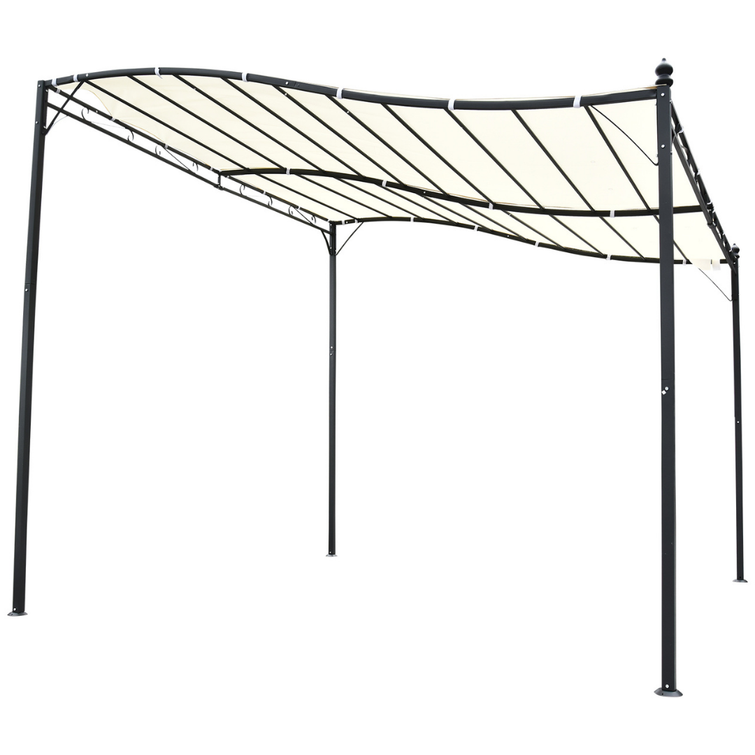 10' x 10' Sloped Steel Gazebo Canopy Pergola w Water & UV Resistant Roof, Cream White, Black