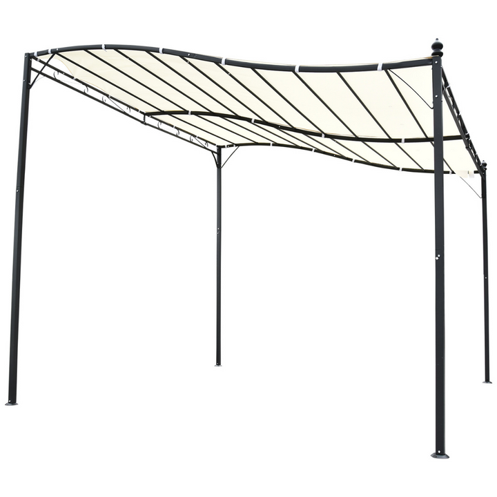 10' x 10' Sloped Steel Gazebo Canopy Pergola w Water & UV Resistant Roof, Cream White, Black