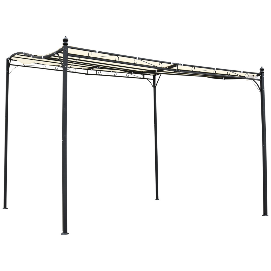 10' x 10' Sloped Steel Gazebo Canopy Pergola w Water & UV Resistant Roof, Cream White, Black