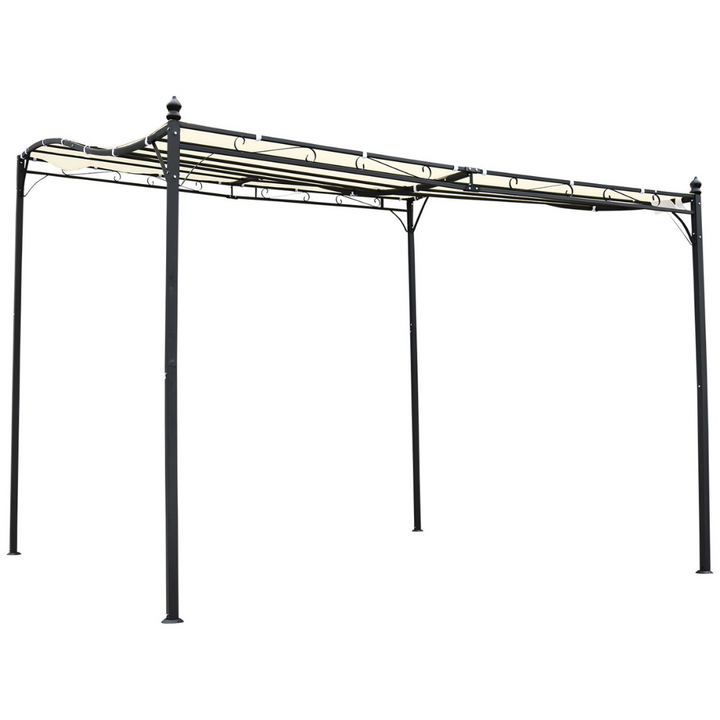 10' x 10' Sloped Steel Gazebo Canopy Pergola w Water & UV Resistant Roof, Cream White, Black