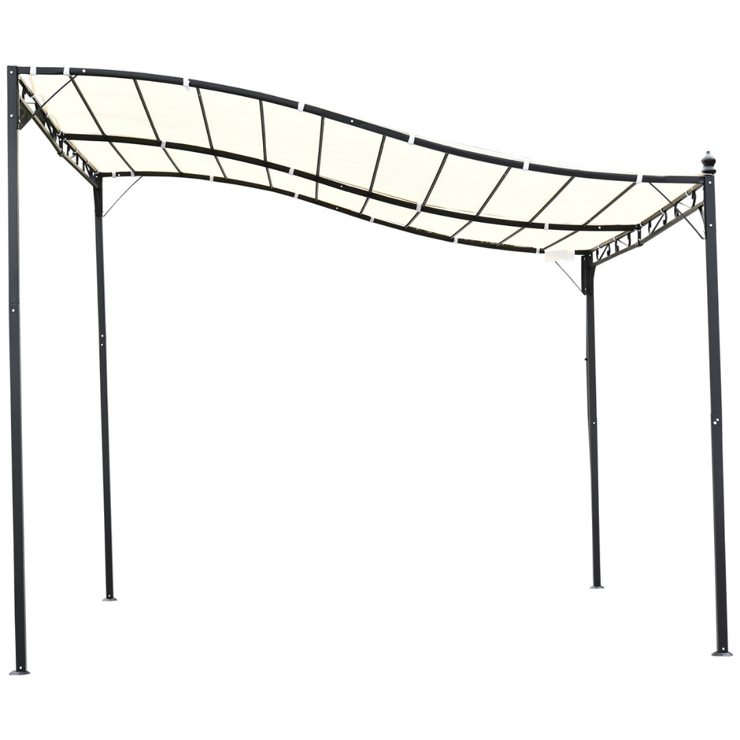 10' x 10' Sloped Steel Gazebo Canopy Pergola w Water & UV Resistant Roof, Cream White, Black
