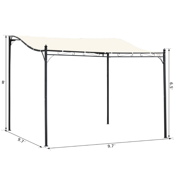 10' x 10' Sloped Steel Gazebo Canopy Pergola w Water & UV Resistant Roof, Cream White, Black