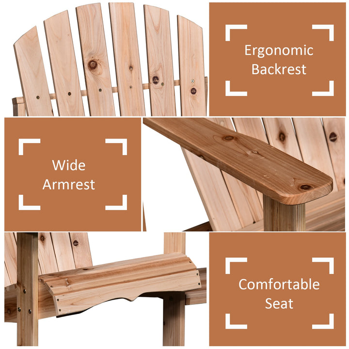 2-Seater Adirondack Muskoka Lounge Chair Set w Table, Umbrella Hole Chair for Garden - Fir Wood
