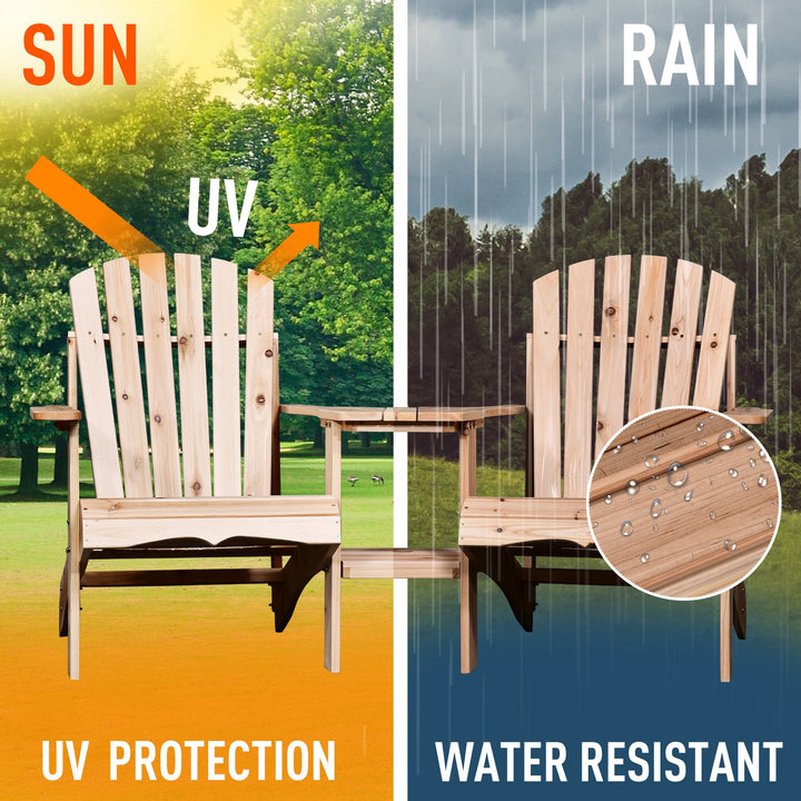 2-Seater Adirondack Muskoka Lounge Chair Set w Table, Umbrella Hole Chair for Garden - Fir Wood