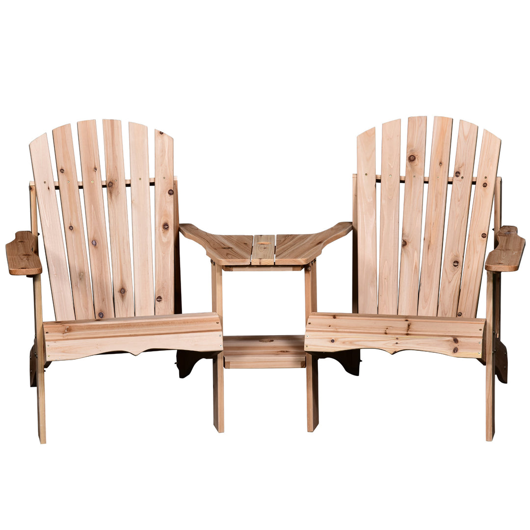 2-Seater Adirondack Muskoka Lounge Chair Set w Table, Umbrella Hole Chair for Garden - Fir Wood