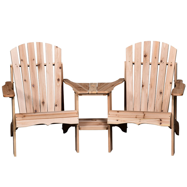 2-Seater Adirondack Muskoka Lounge Chair Set w Table, Umbrella Hole Chair for Garden - Fir Wood