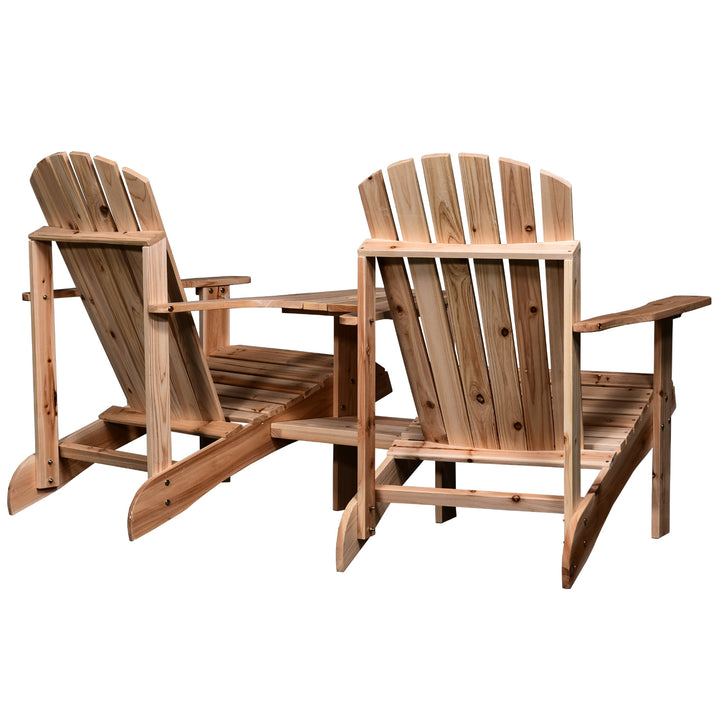 2-Seater Adirondack Muskoka Lounge Chair Set w Table, Umbrella Hole Chair for Garden - Fir Wood