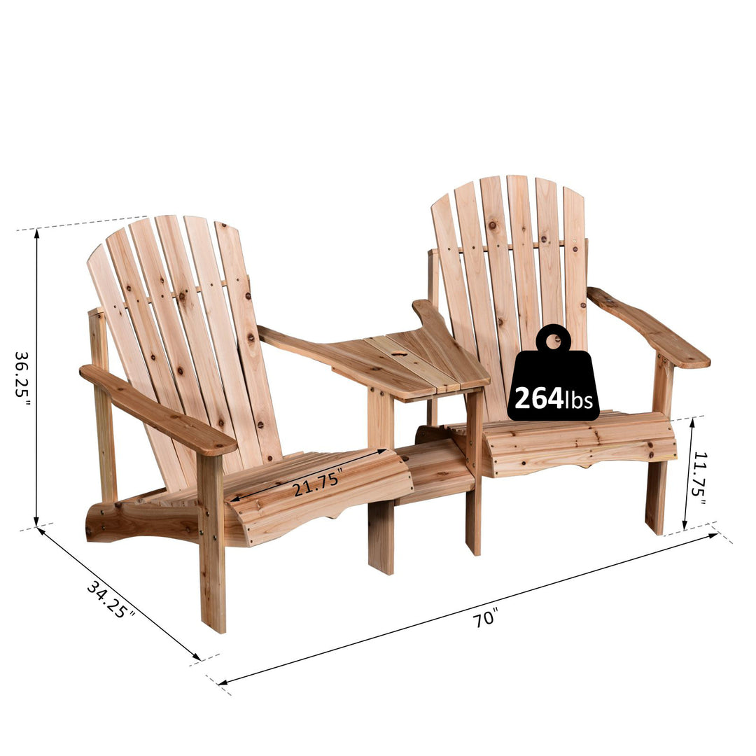 2-Seater Adirondack Muskoka Lounge Chair Set w Table, Umbrella Hole Chair for Garden - Fir Wood