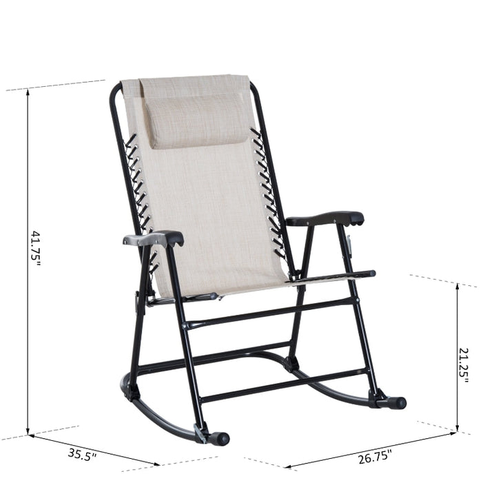 2pc Folding Rocking Lounge Lawn Chair w Headrest for Outdoor Patio Deck Garden, Cream White
